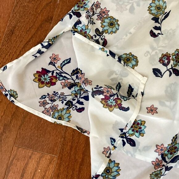 RED CAMEL XL Beautiful Side Slit Sheer Floral Shacket Blouse Rollup sleeve Top - Picture 9 of 11